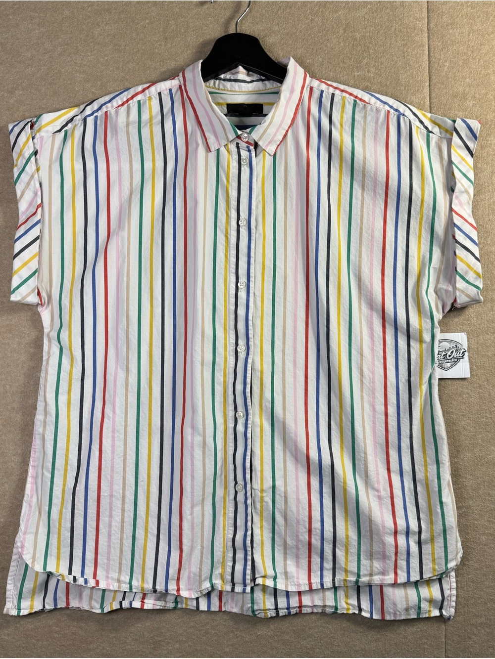 J.Crew Rainbow Multicolor Stripe Cotton Button Down Shirt Relaxed Fit